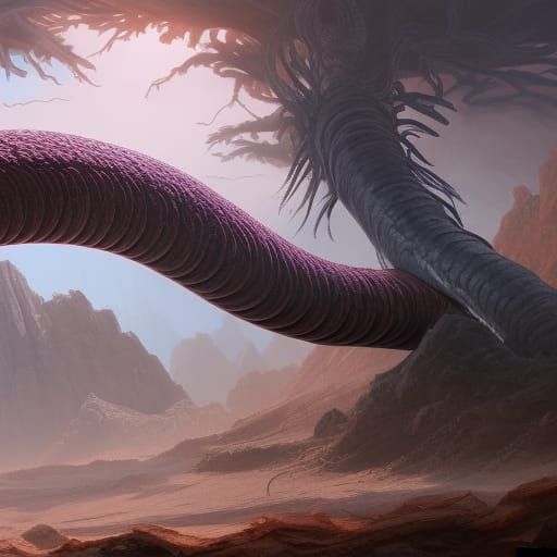 Giant Worm Concept Art in Desert Punk Style