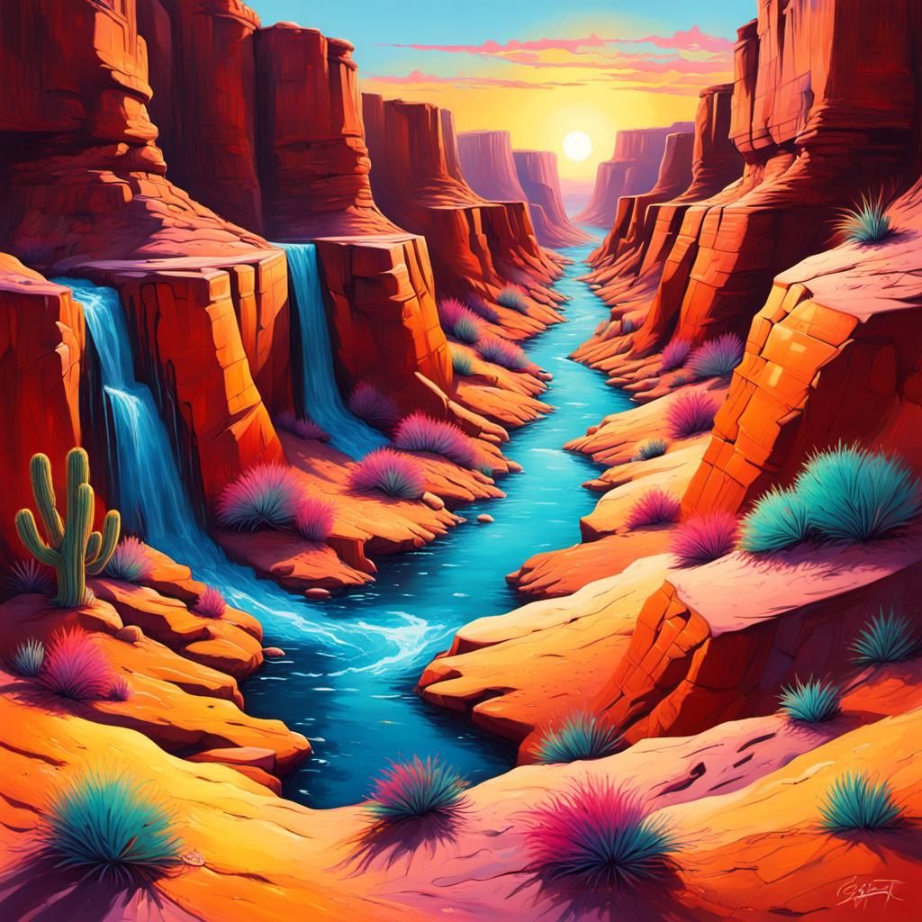 Colorful Desert Canyon Sunset in Graffiti Art Style