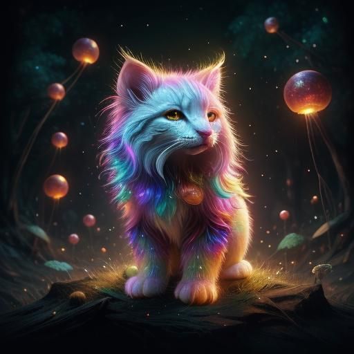 Unicorn Kitten in Flower Meadow: Hyper-Realistic Digital Art