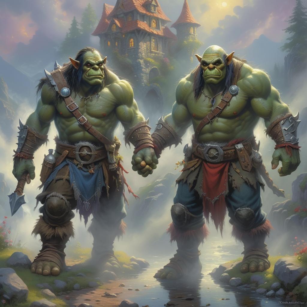 Happy Orcs in Love: Ethereal Fantasy Scene