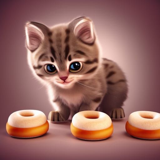 Cute Kitten with Donuts in 3D Digital Art