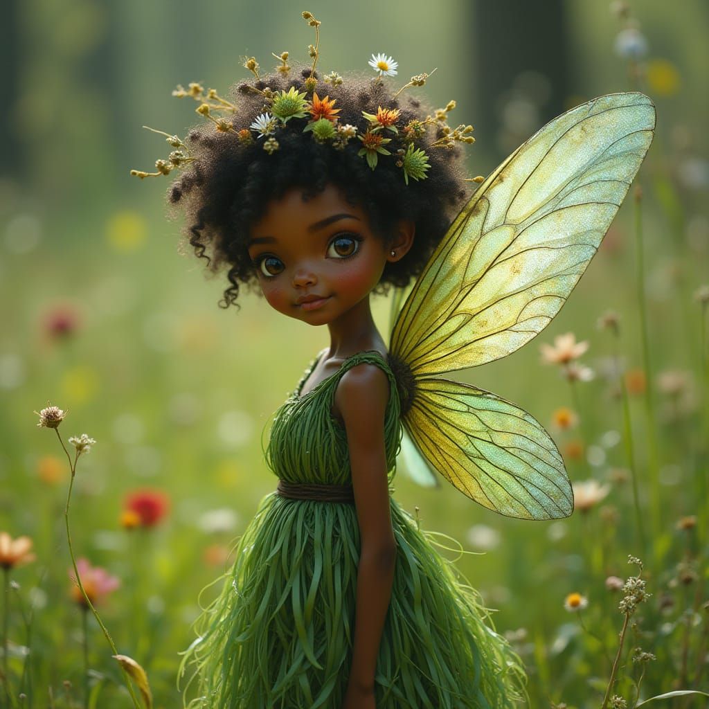 Ethereal Woodpunk Fairy in Grassy Meadow