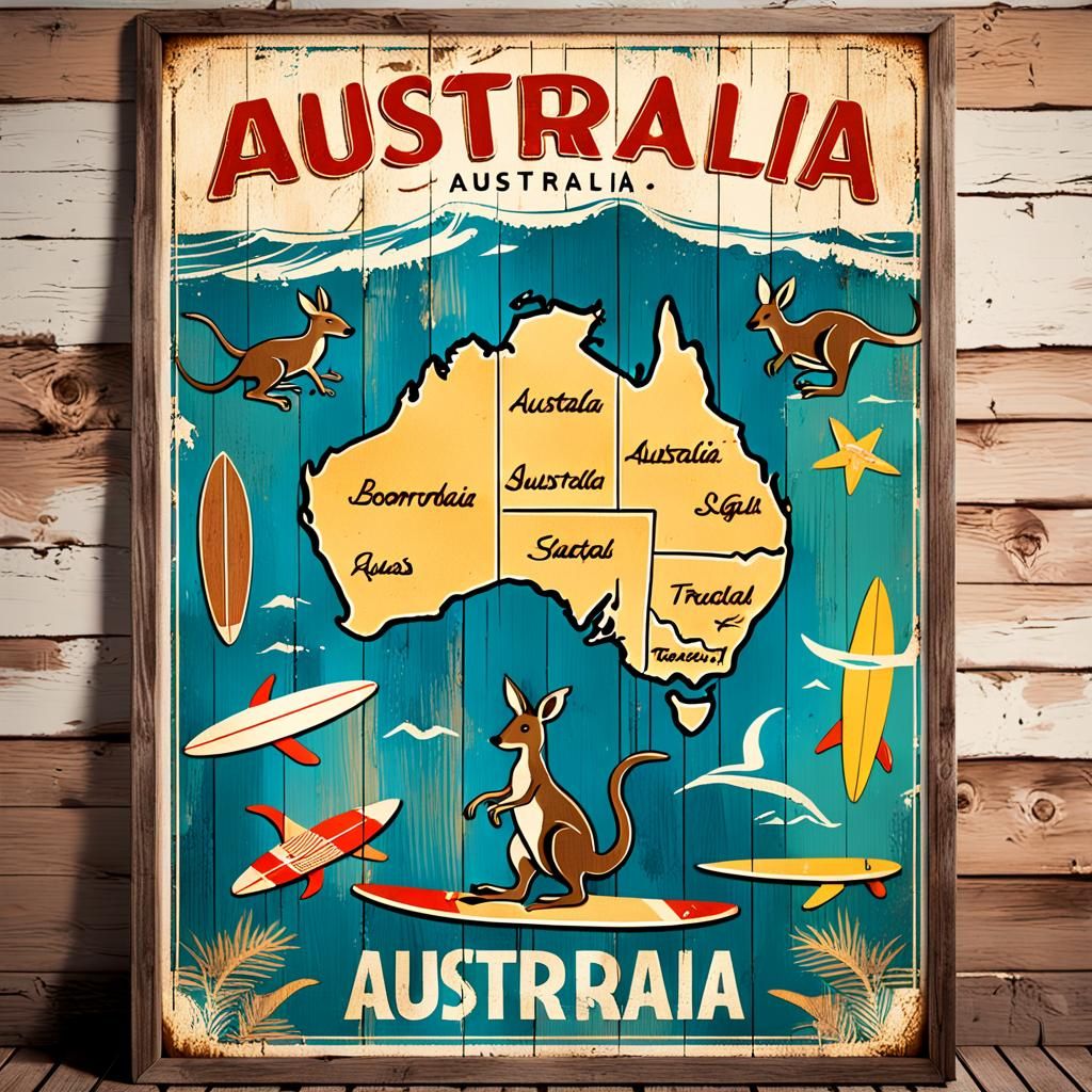 Vintage Australia Travel Poster with Retro Design