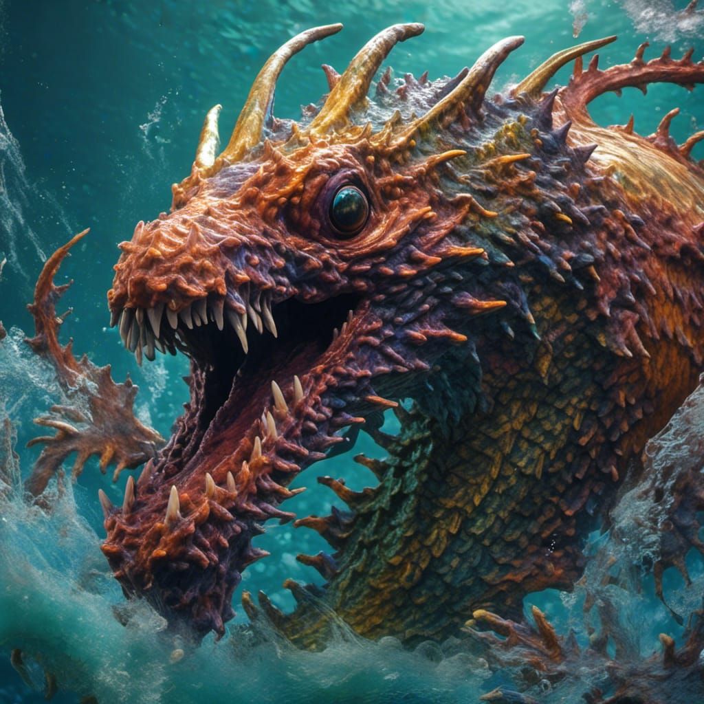 Hyperrealistic Sea Monster Splash Art Concept