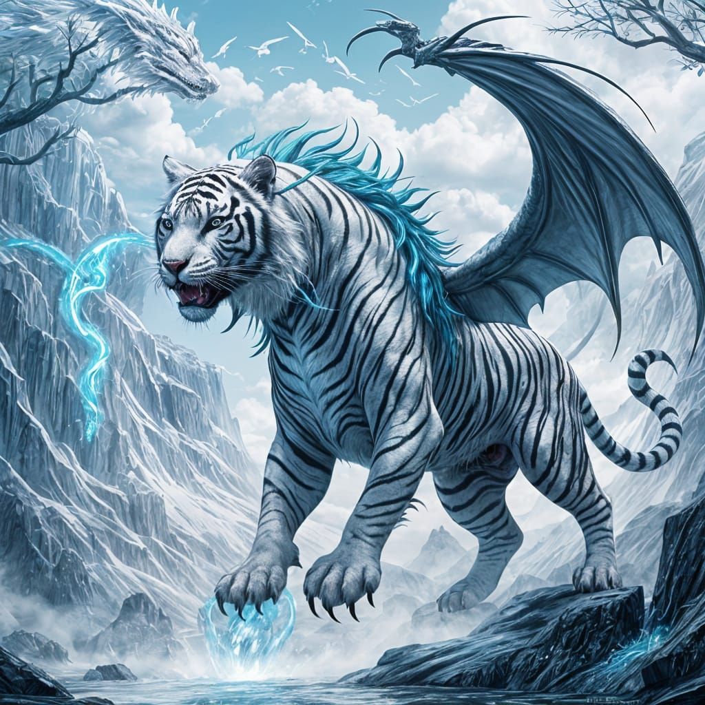 White Tiger Dragon and Celtic Princess Soaring