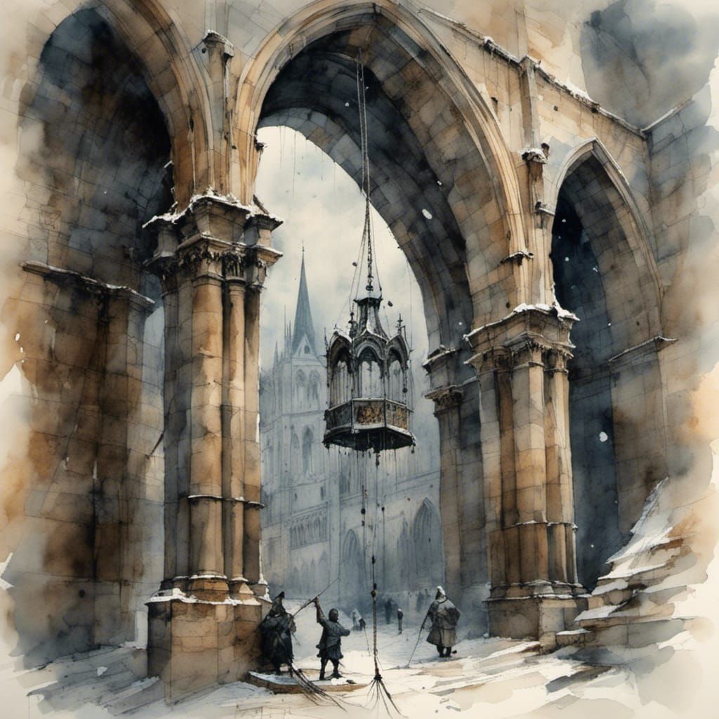 Notre Dame Bell Ringer in Snowy Medieval Dusk