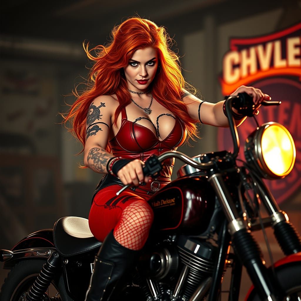 Fierce Wrestler on Harley Davidson in Noir Style