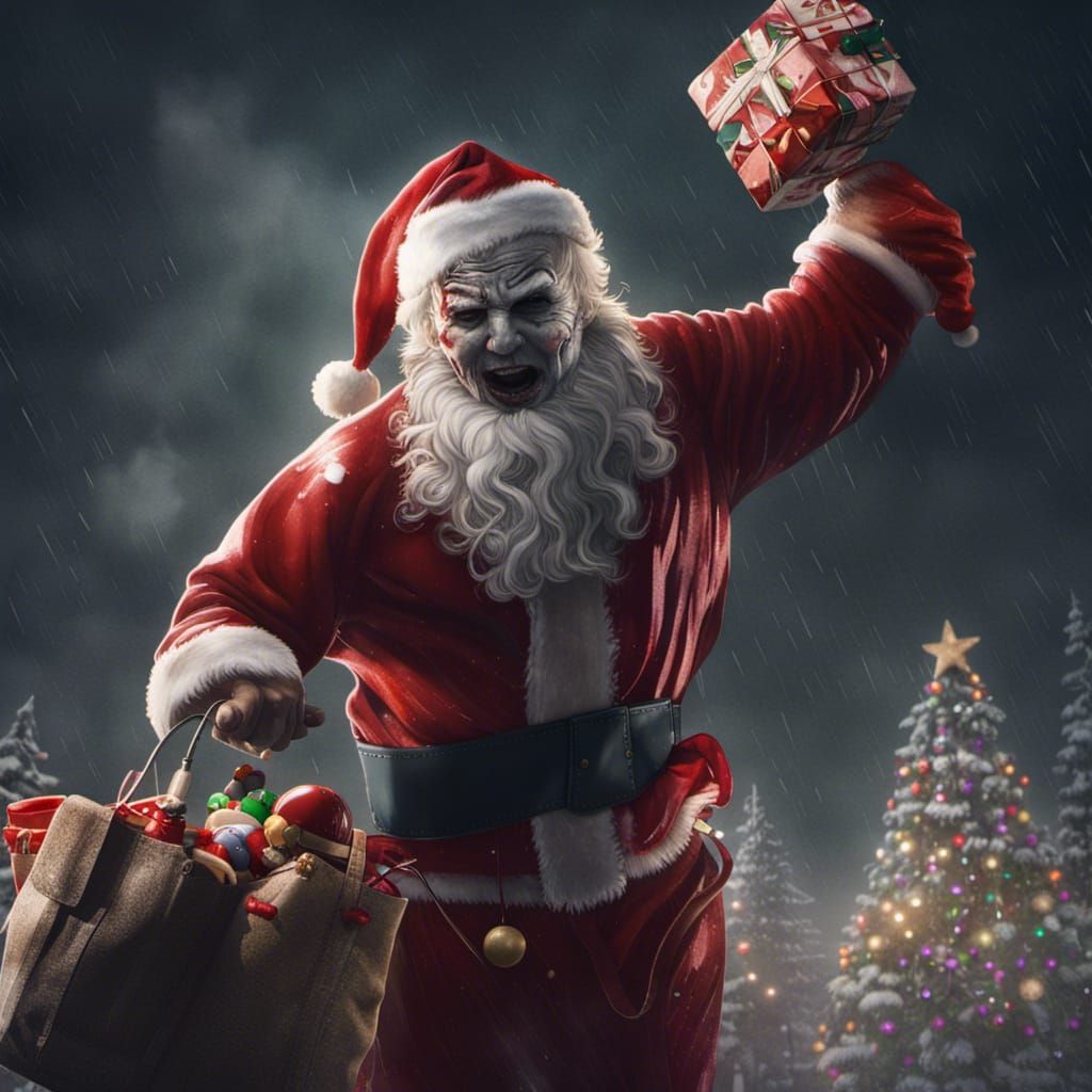 Santa Clashes with Michael Myers in Detailed Painting