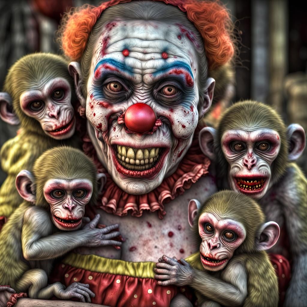 Zombie Monkey Clown Mother and Babies