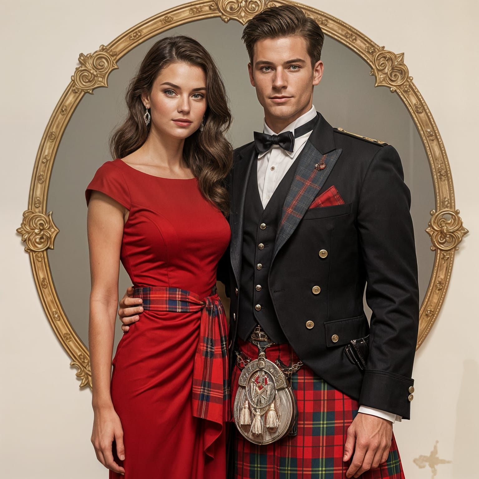 Formal Portrait of a Brunette Couple in Tartan