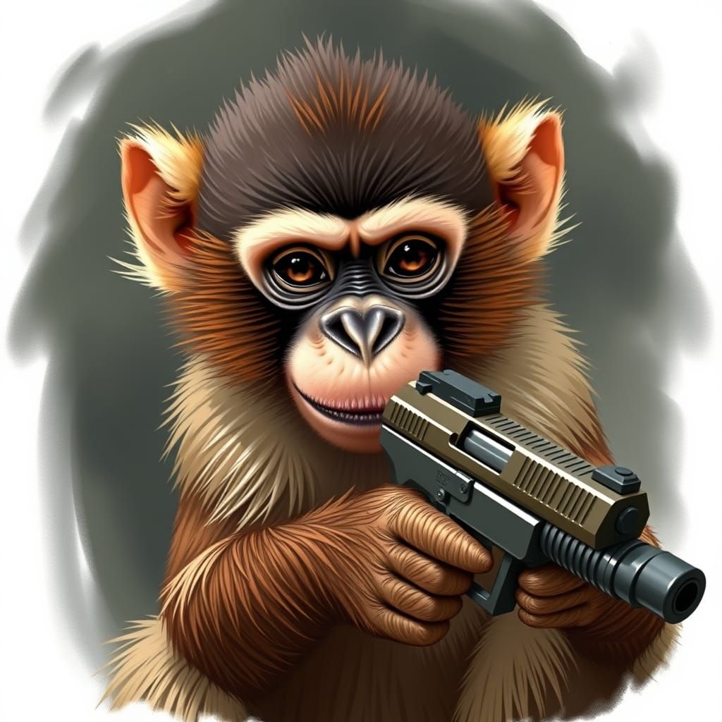 Aggressive Primate Wields Futuristic Pistol