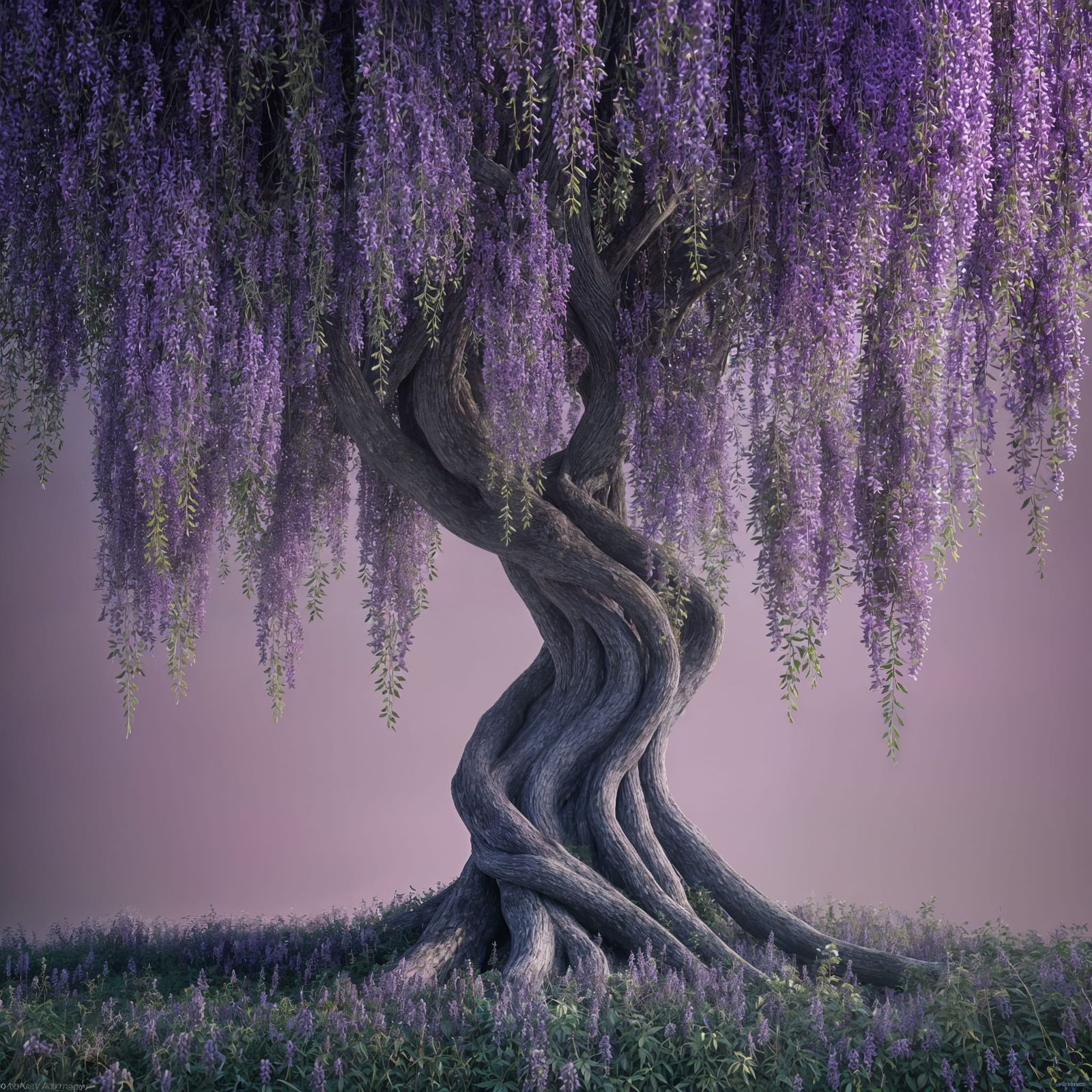 Fantastical Wisteria Tree: Detailed Matte Painting