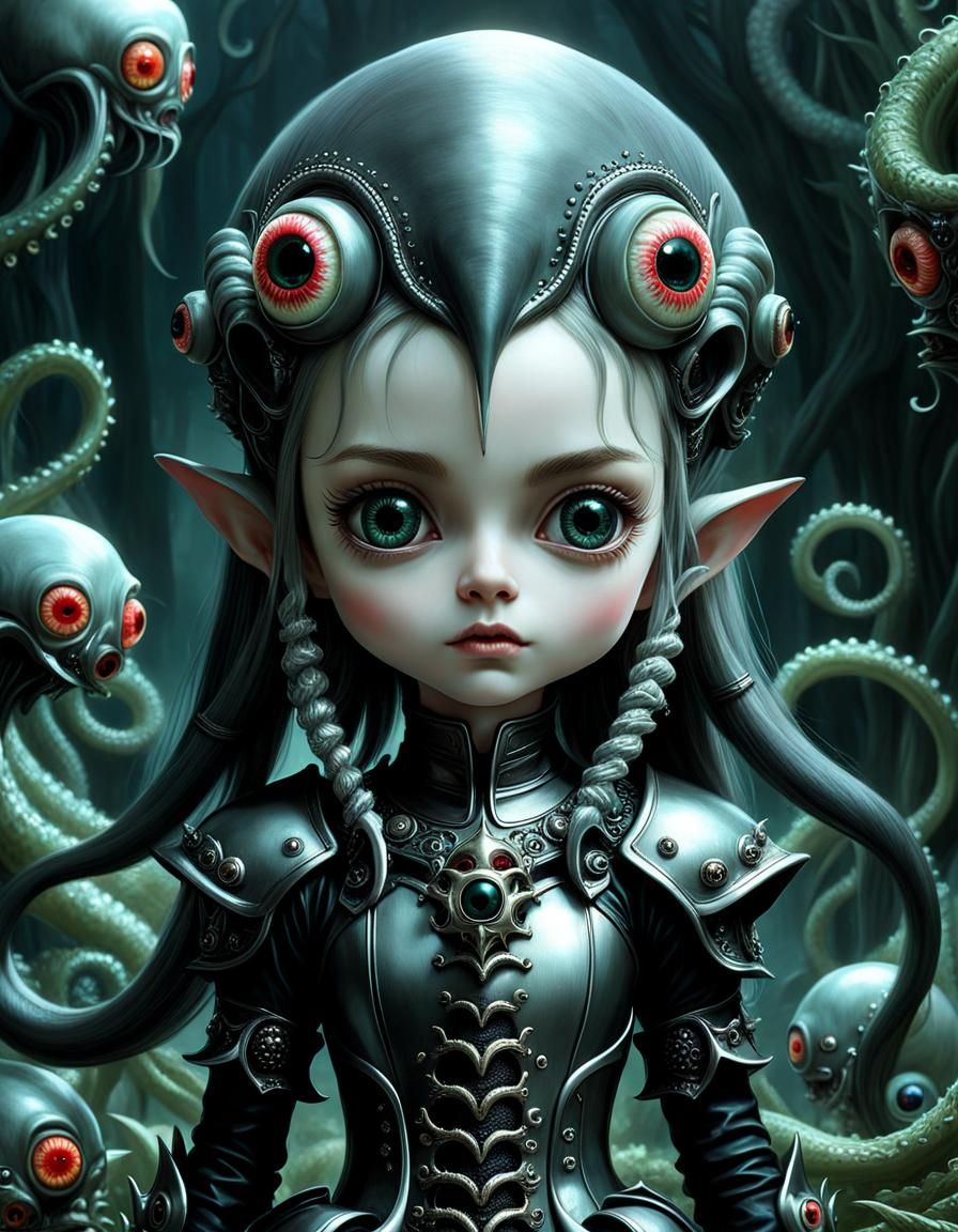 Chibi Ghoul Elf Hybrid in Anime Style