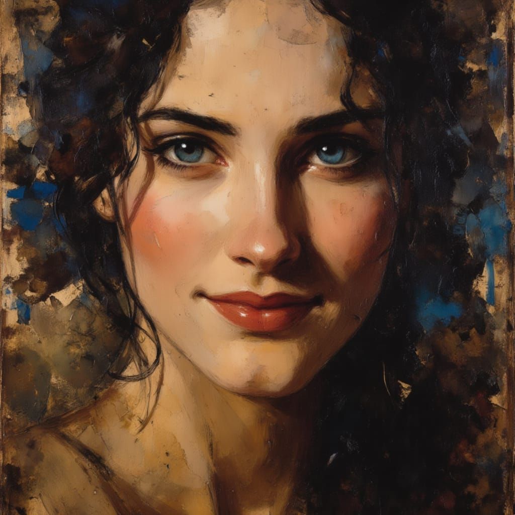 Smiling Woman Portrait in Baroque Style with Impasto