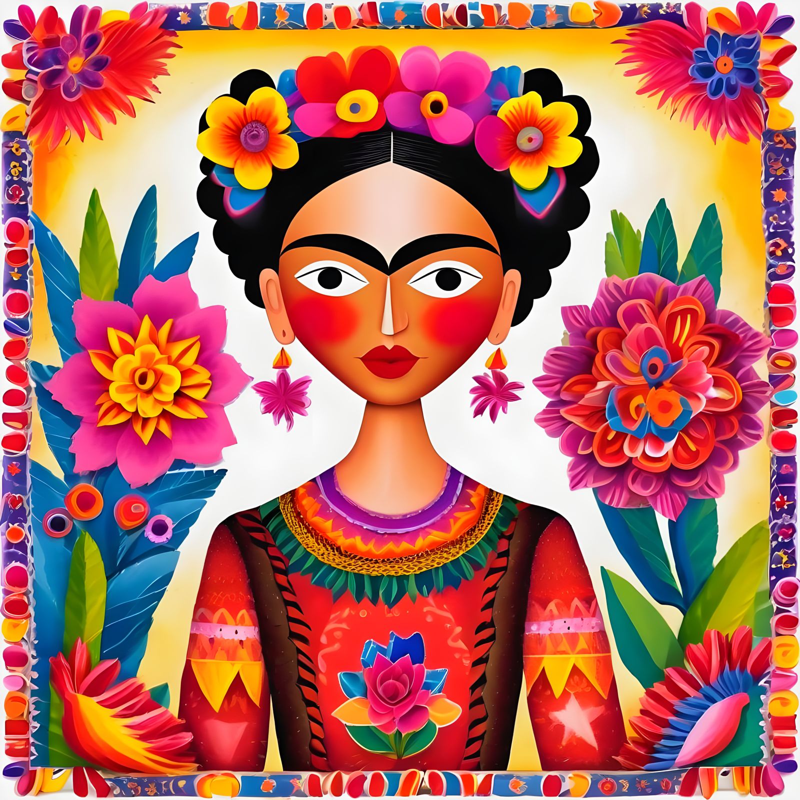 Whimsical Heart Alebrije in Frida Kahlo Style