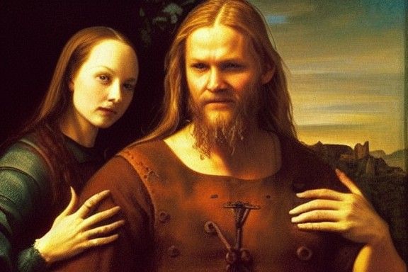 Viking with Woman in Renaissance Style