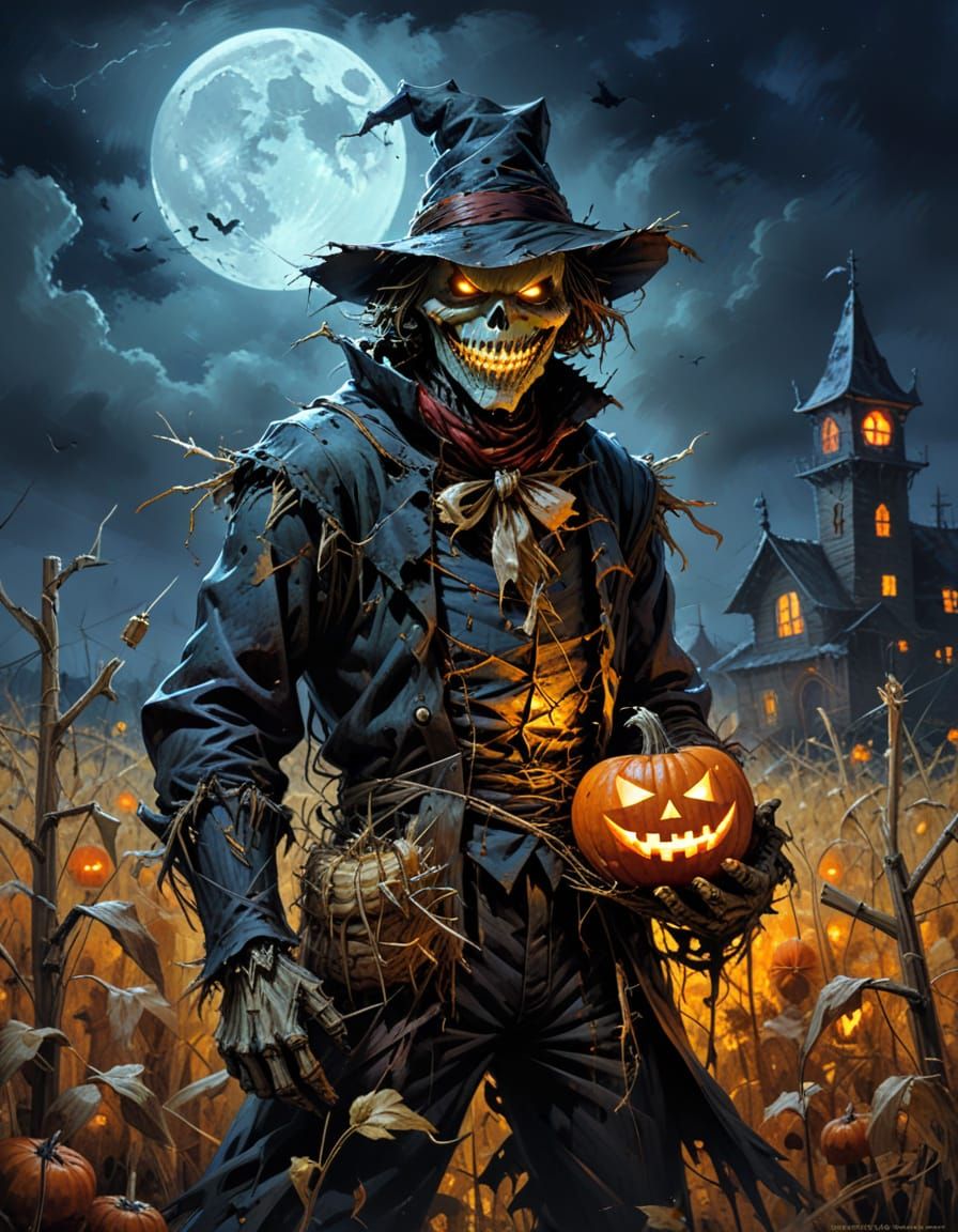 Evil Scarecrow Overlooking Haunted Harvest Night