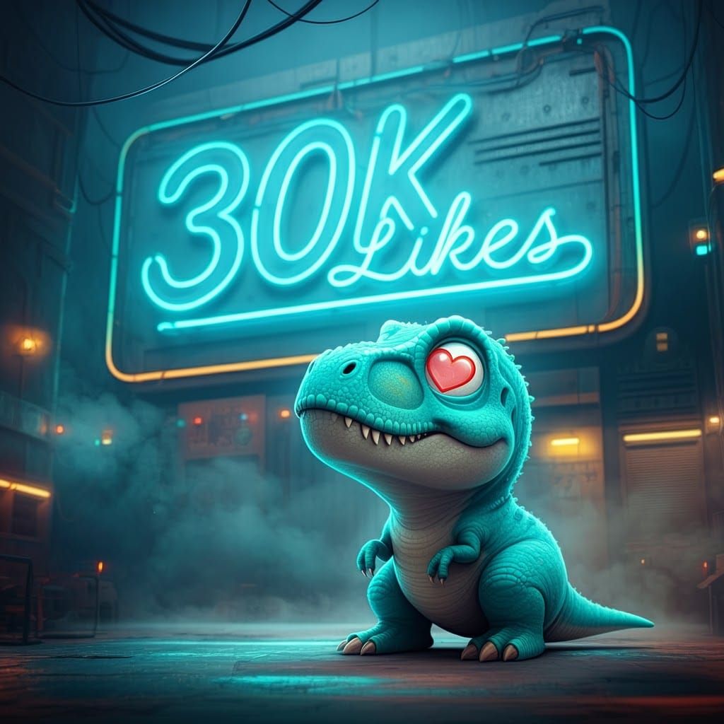 Endearing T-Rex Celebrates 30k Likes in Retro-Futuristic Sty...