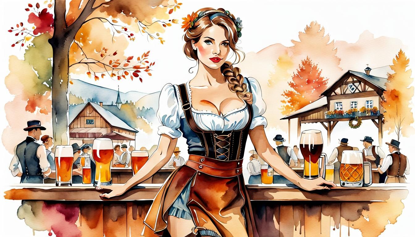 Oktoberfest Barmaid in Minimalist Fashion Sketch Style