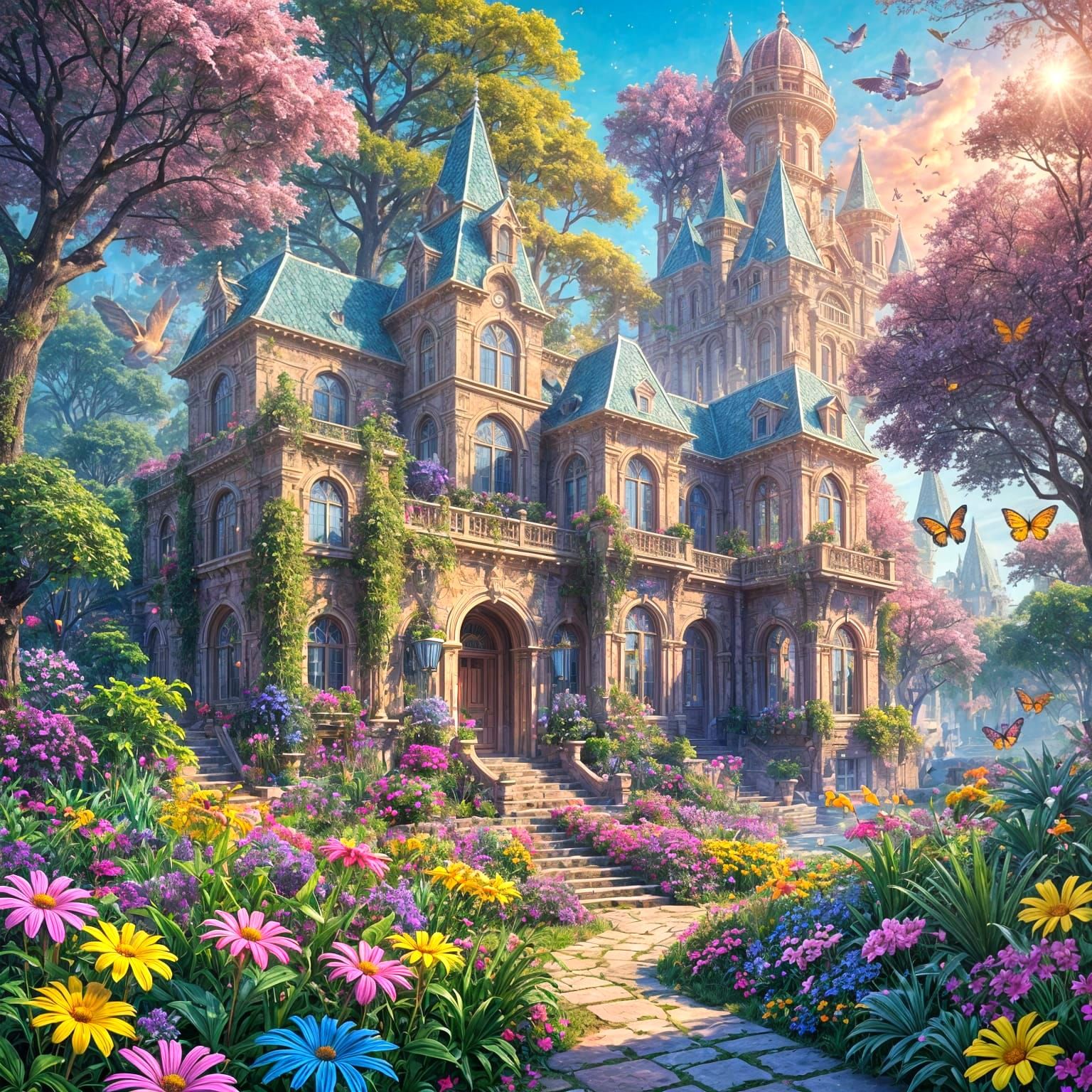 Lisa Frank Garden: Detailed Matte Painting