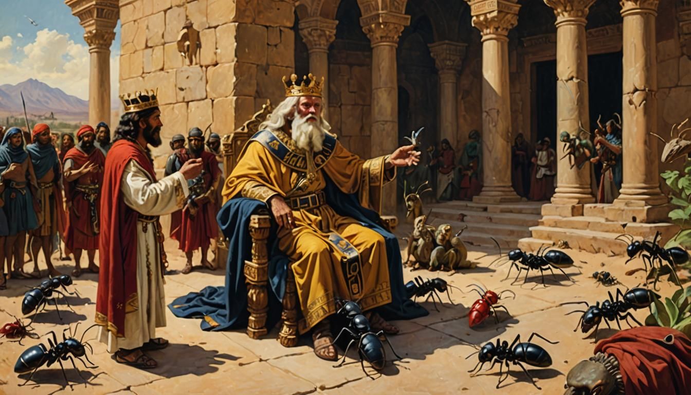 King Solomon Converses with an Ant: Oil Painting