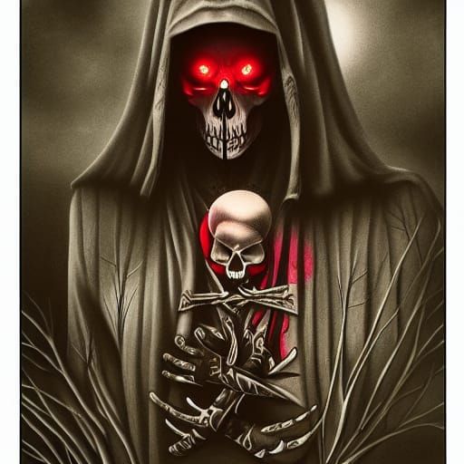 Skull Grim Reaper Tattoo in Dark Forest