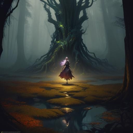 Autumnal Treant in Emerald Realm, Fantasy Art