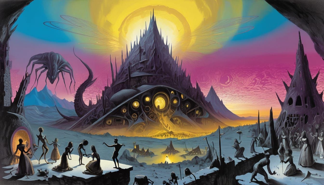 Alien Sunset Dance in Retrofuturist Ruins