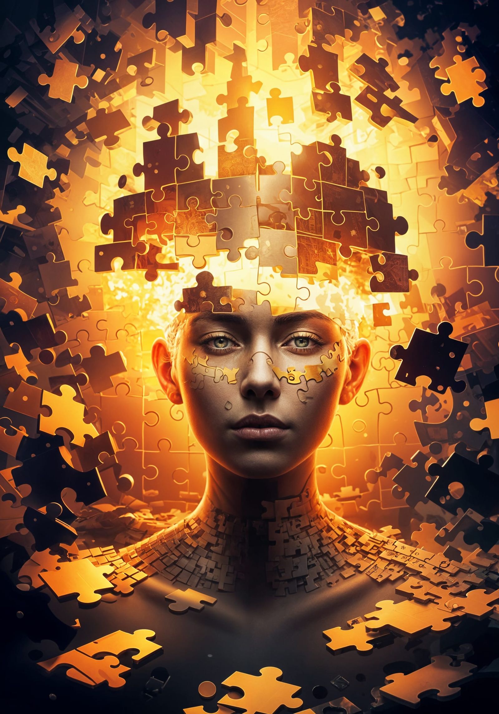 Vibrant Concept Art of Puzzle Pieces Building a Majestic Str...