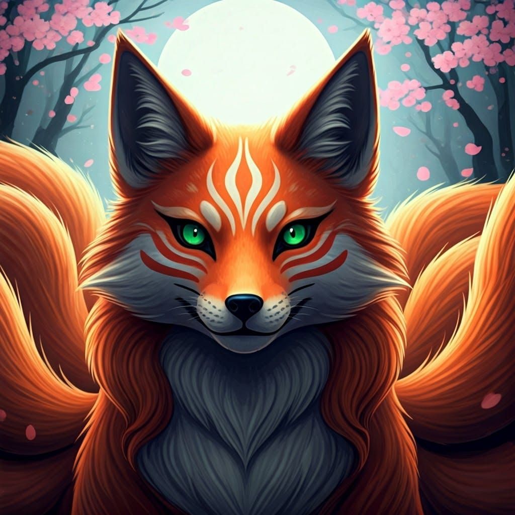 Mystical Kitsune in Dreamy Watercolor Style