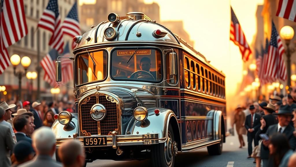 Steampunk Bus in Guilded Age Parade, 3D Render