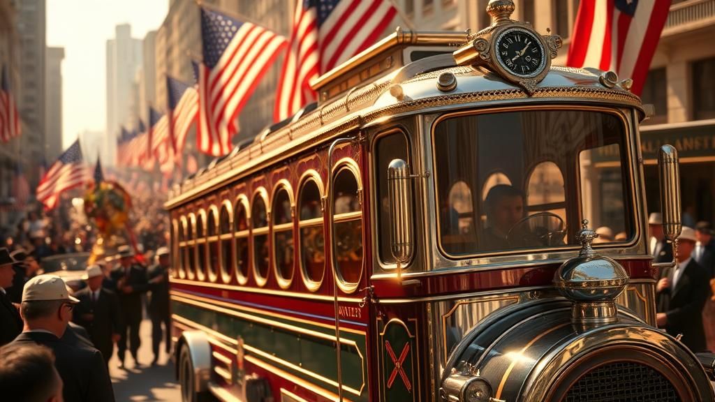 Gatsby-Era Bus Gleams in Golden Light