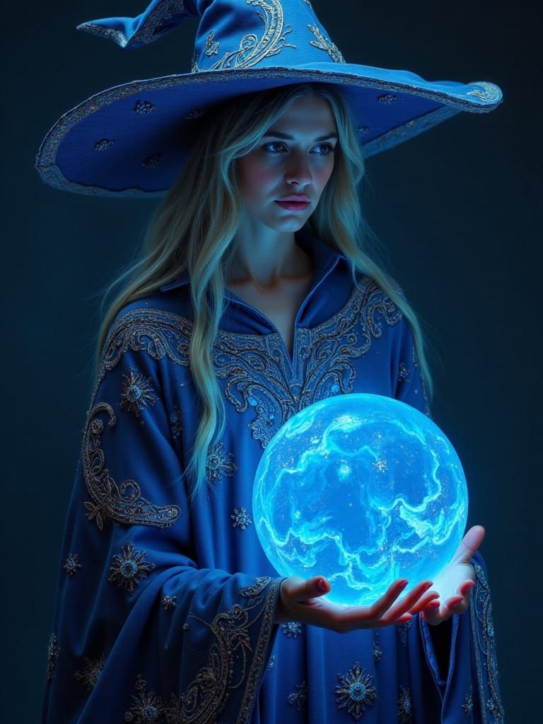 Woman Wizard with Glowing Orb in Neuroglow Style