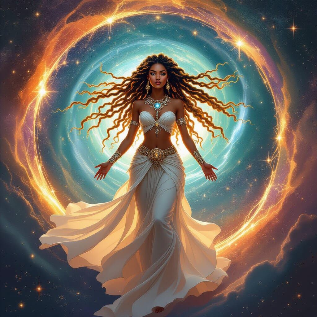 Maori Goddess Emerges from Stardust Vortex