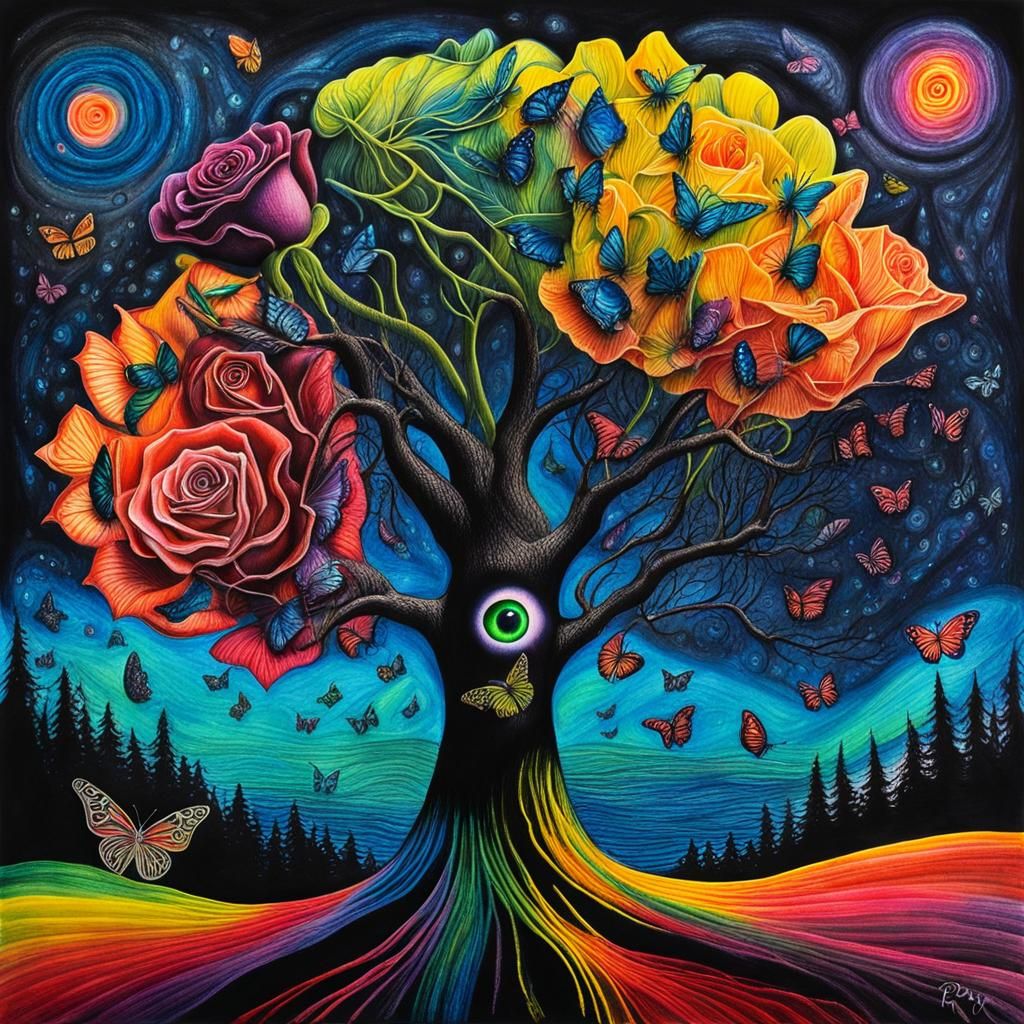 Surreal Crayon Drawing of a Goth Woman