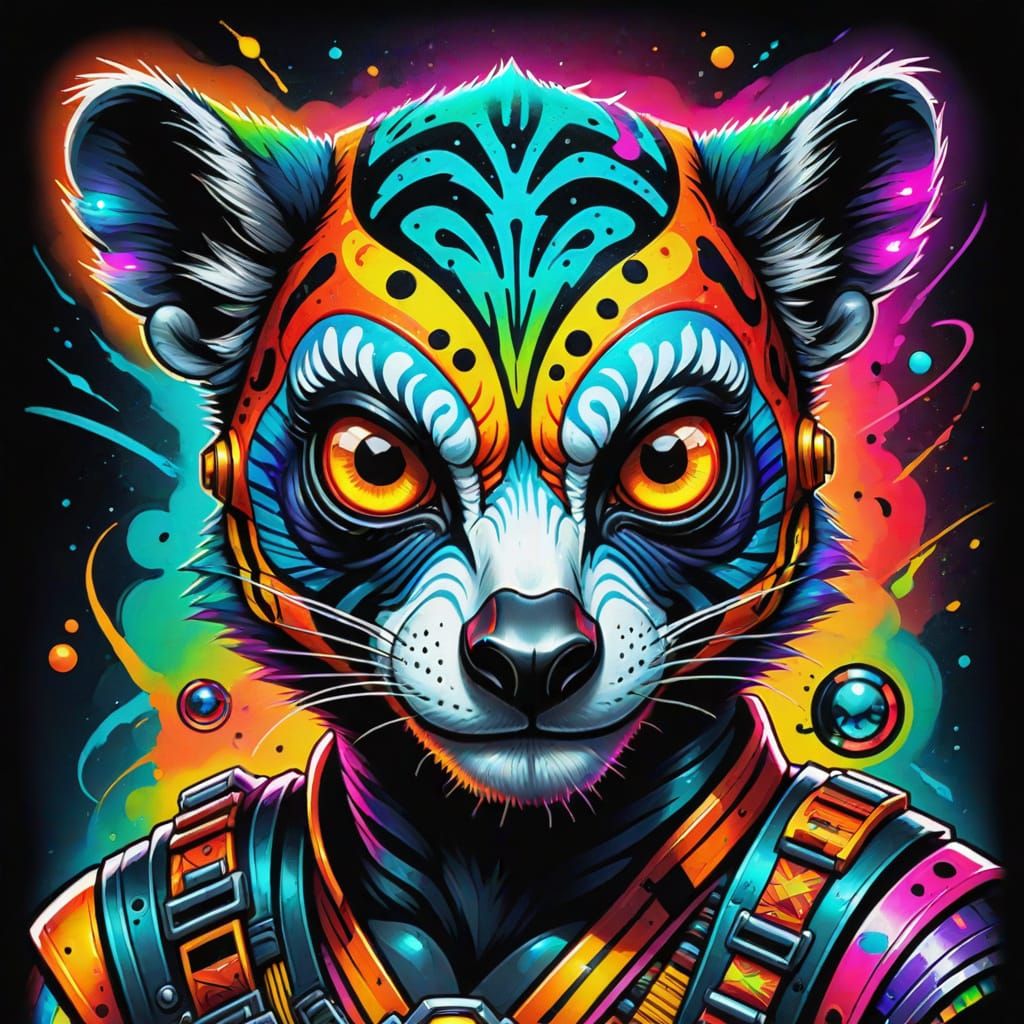 Surreal Lemur Space Pirate and Ninja Zebra Tattoo Sheet