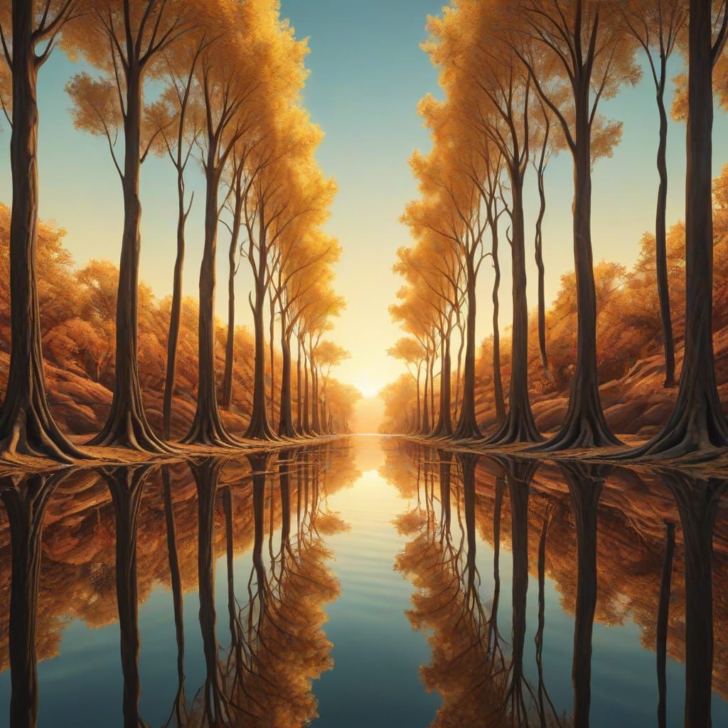 Surreal Mirrored Landscape in Salvador Dali Style