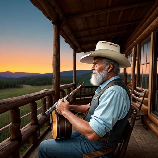 Cowboy Banjo Serenade at Sunset in 8k
