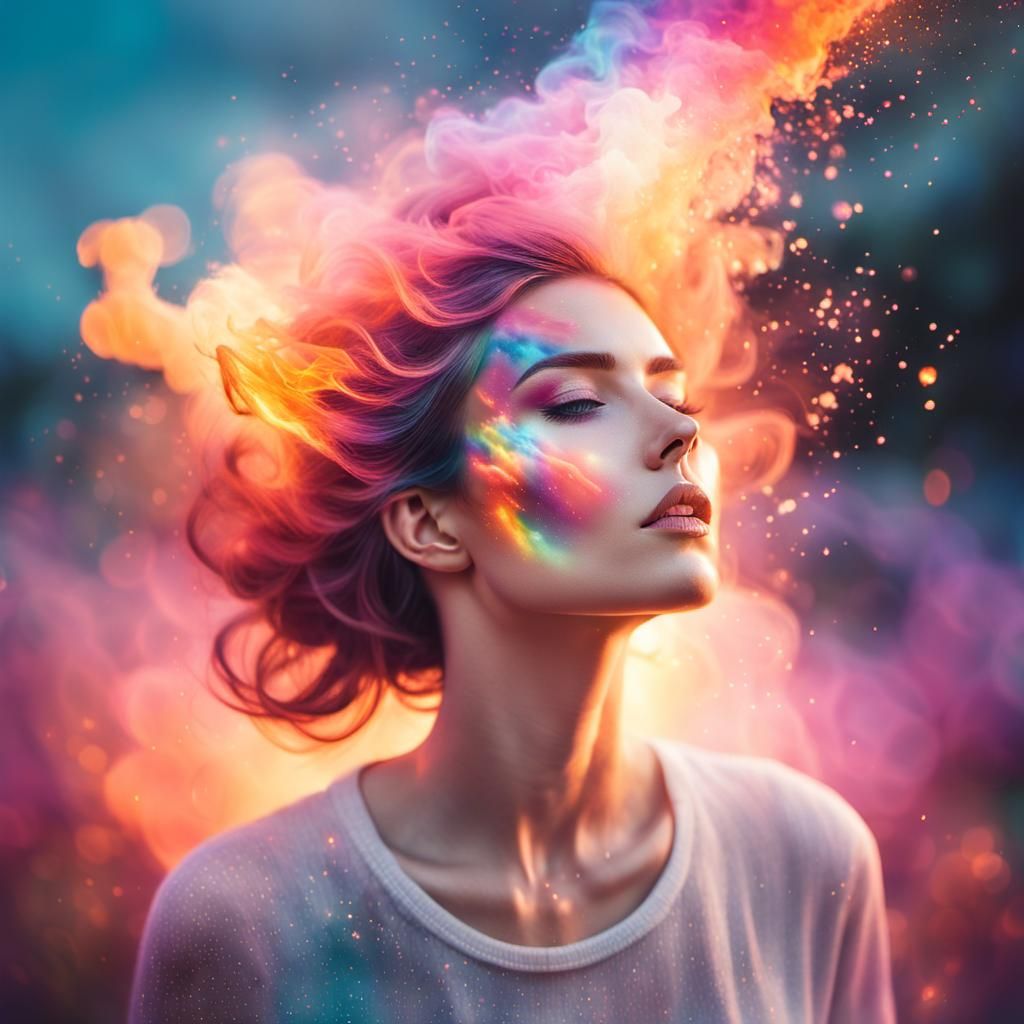 Surreal Double Exposure: Rainbow Fire and Dreamy Heaven