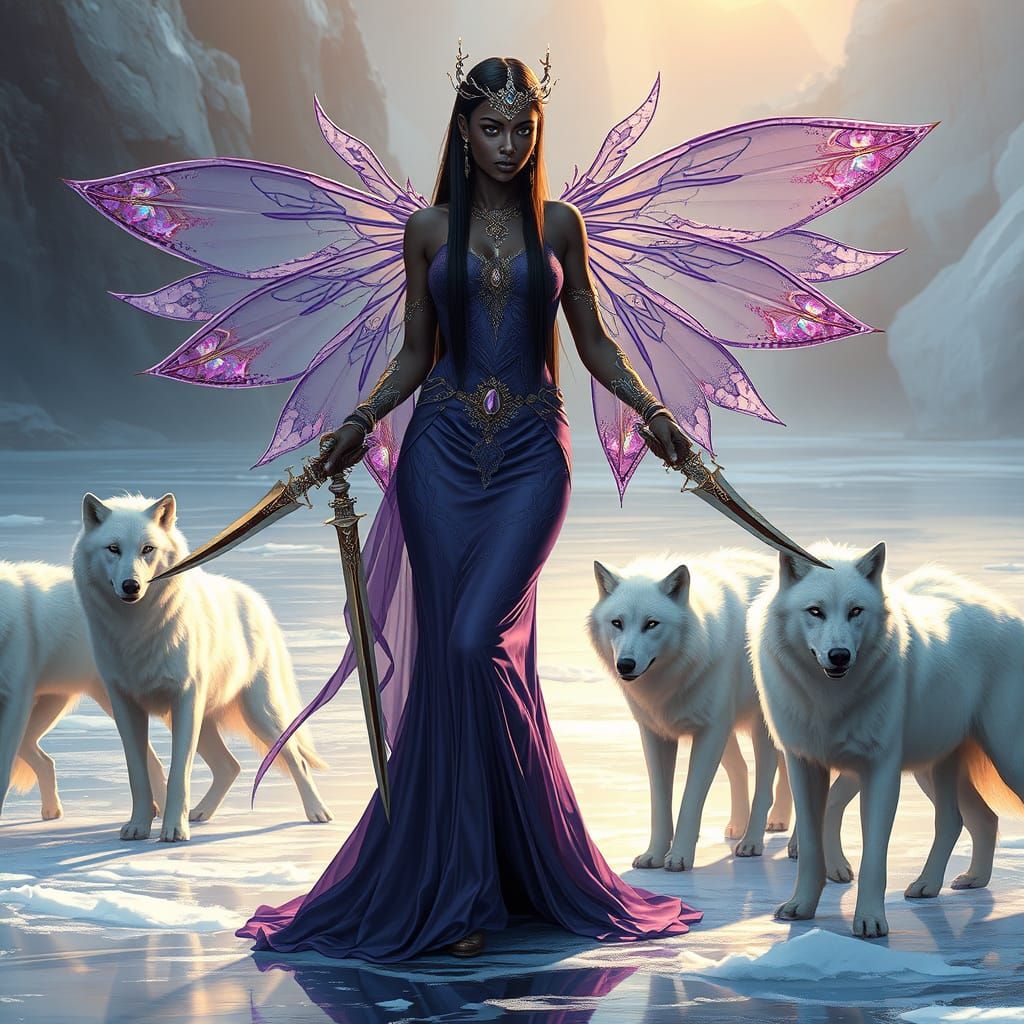 Ethereal Goddess in Purple Regalia, Surrounded by Wolves on ...