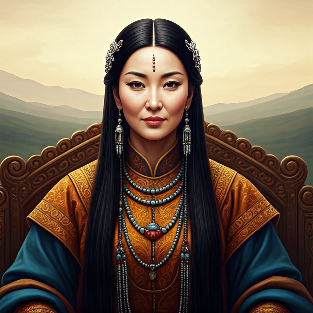 Ethereal Mongol Goddess Exudes Mystical Power and Majesty