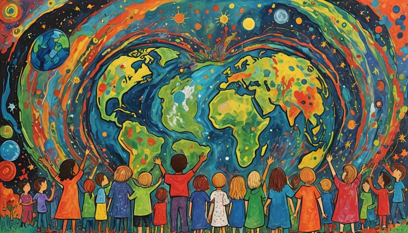 Children's Teamwork to Protect Earth: Abstract Art