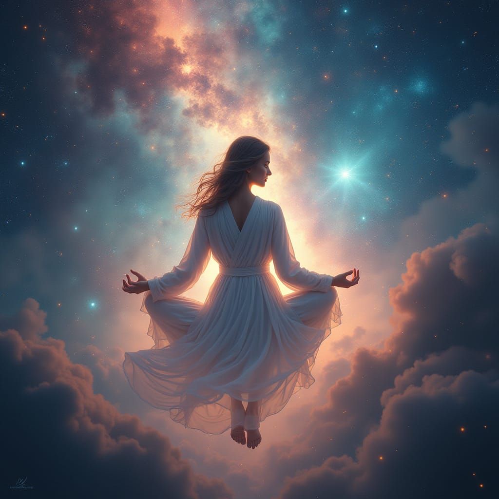 Ethereal Woman Meditating in Nebula