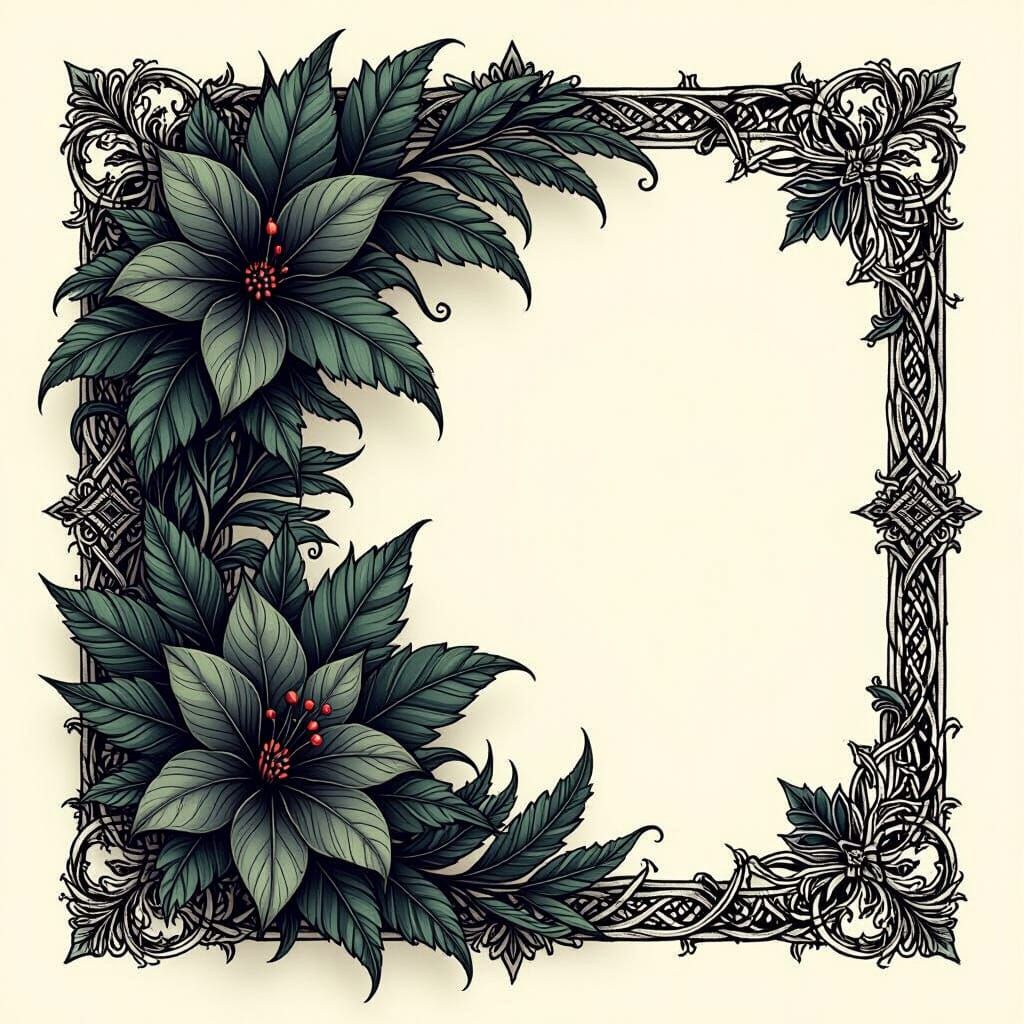 Embossed Jungle Leaves Blackwork Tattoo Design