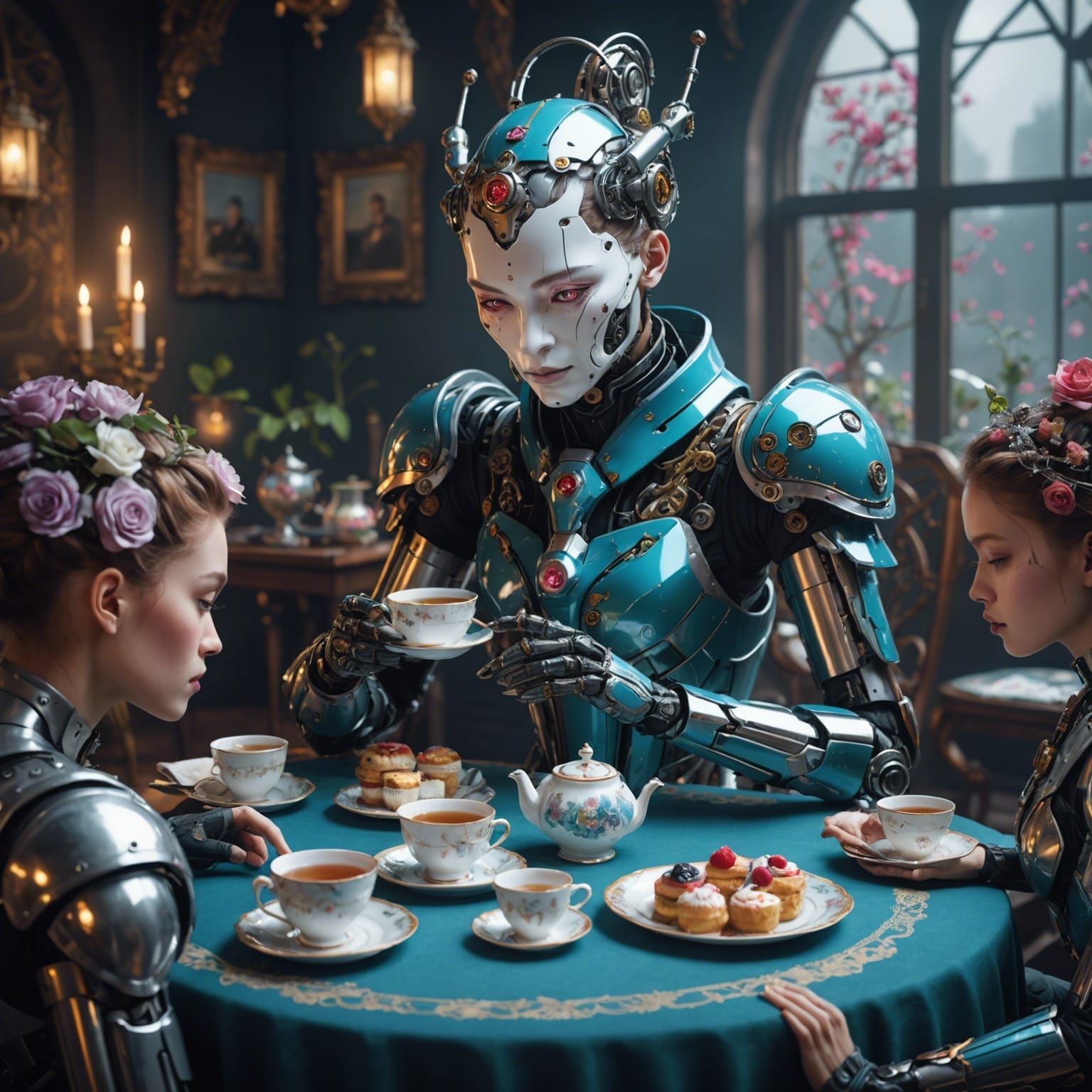 Cyborg Tea Party in Dreamcore Style