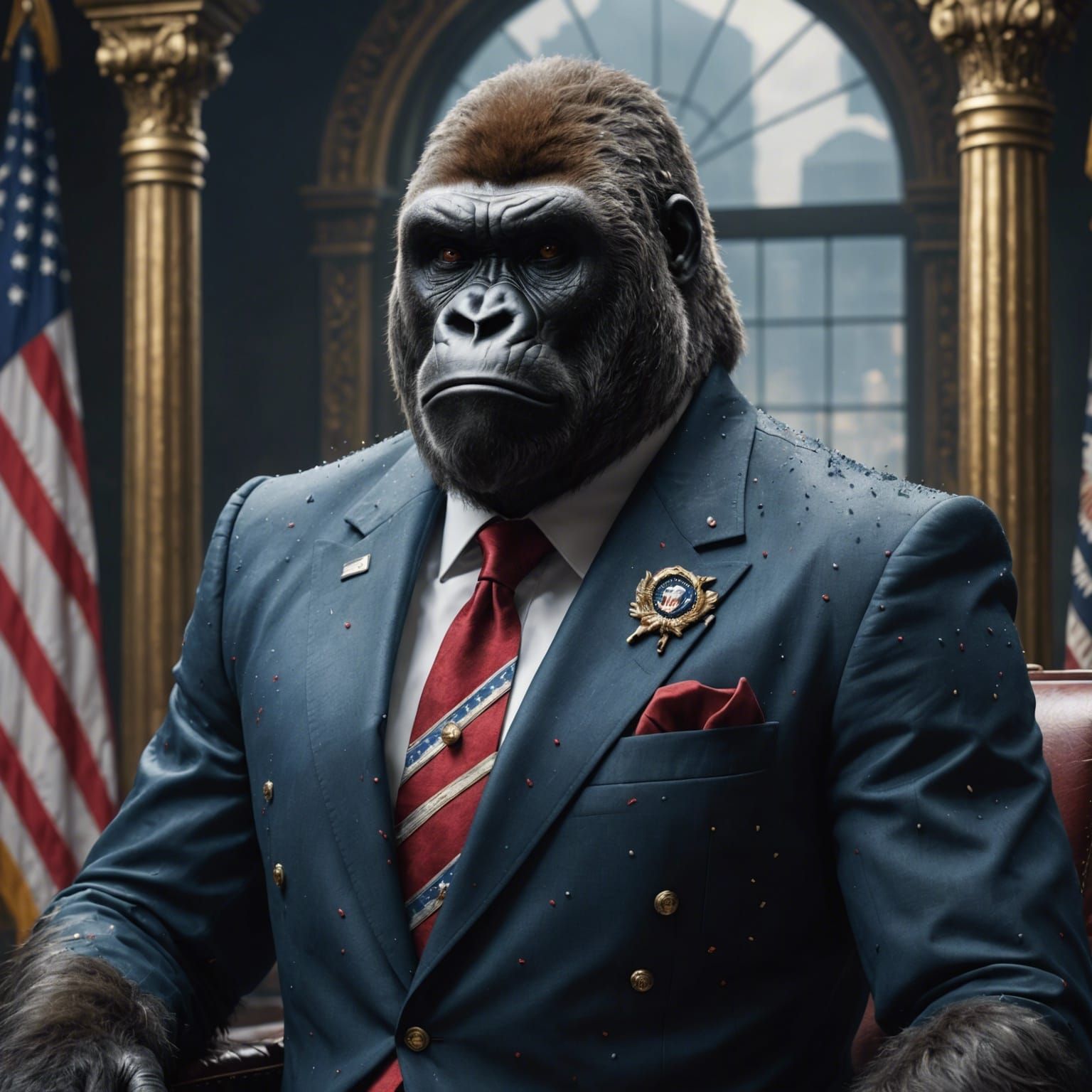 Gorilla dressed like president of usa