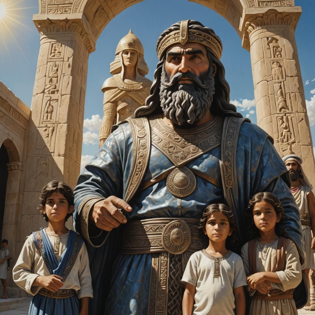 Assyrian Giant with Arab Children in Sunlight