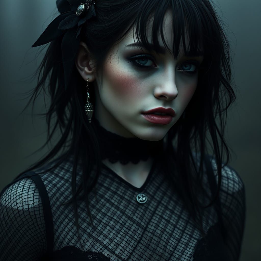 Gothic Girl with Dark Eyeliner in Mystical Aura