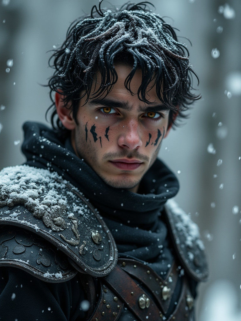 Winter Warrior Portrait in High-Contrast Digital Art