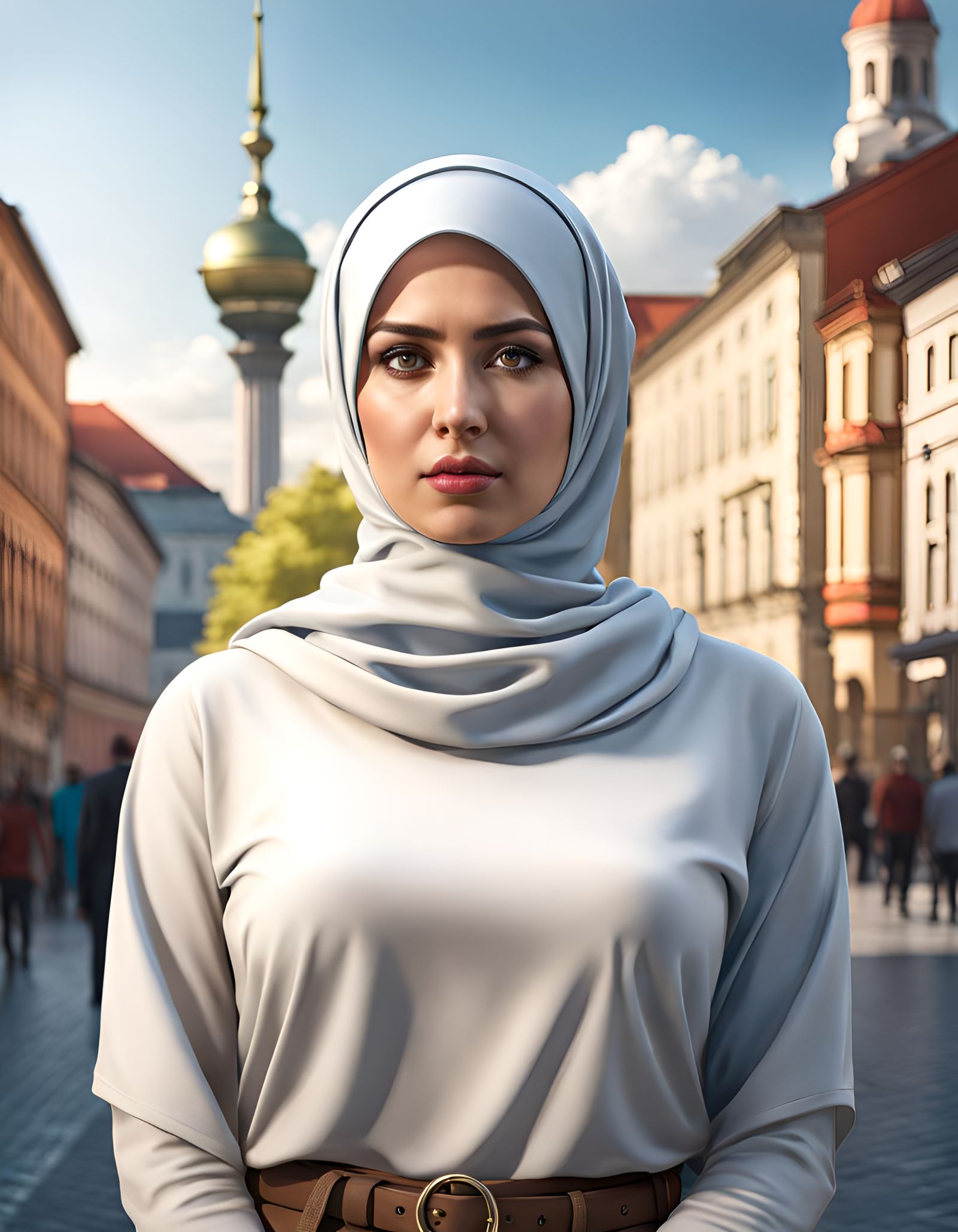 Beautiful Girl with Hijab in Modern City